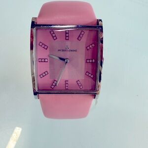 Jacques Lemans Women's Watch pink face and pink leather band new battery running